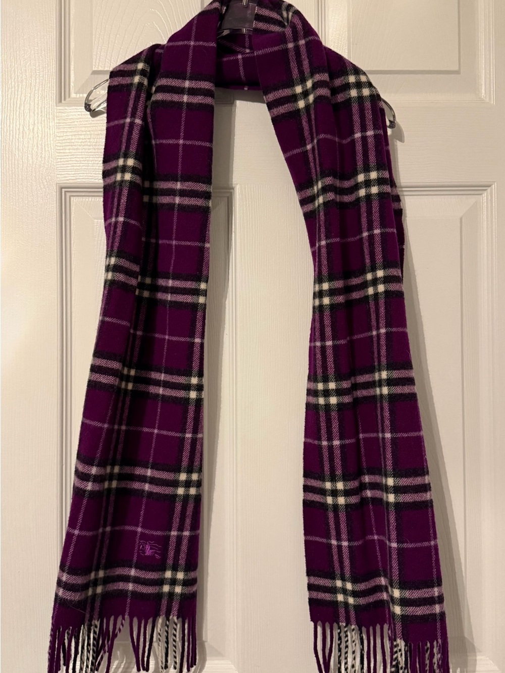 100% Authentic Vintage Burberry Purple Plaid Fringe Scarf - Women Accessories